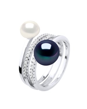Ring DUO zoetwater parels 7 en 9 mm Black and White Jewelry 925