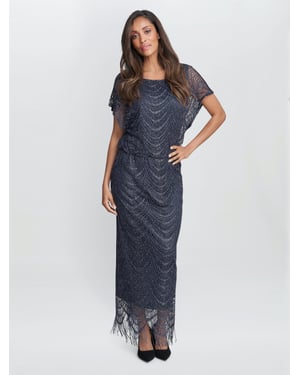 Arleen Long Blouson Fringe Hem Dress