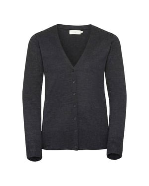 Russell Collection Ladies/Womens V-neck Knitted Cardigan (Charcoal Marl)