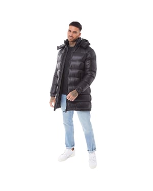 Brave Soul Mens Long Puffer Jacket with Detachable Hood