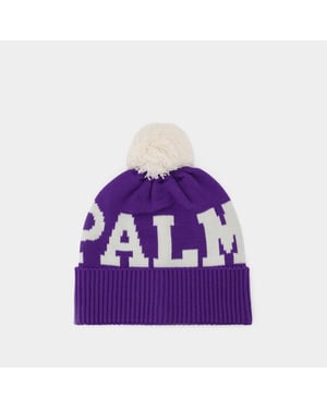 Logo Pompon Beanie i lila och vitt