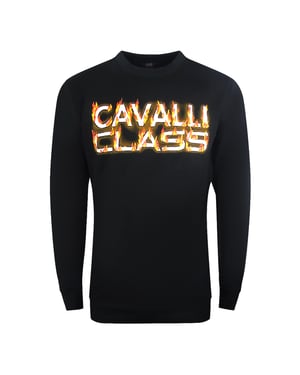 Cavalli Class Fire Logo Design Black Sweatshirt