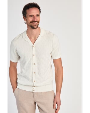 Ecru Cotton Knitted Check Shirt
