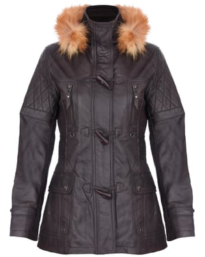 Womens Quilted Leather Hooded Parka Jacket-Northampton