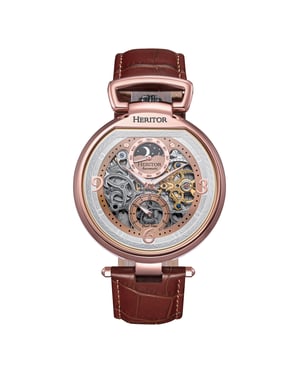 Heritor Automatic Lincoln leren band skelet horloge met maanfase