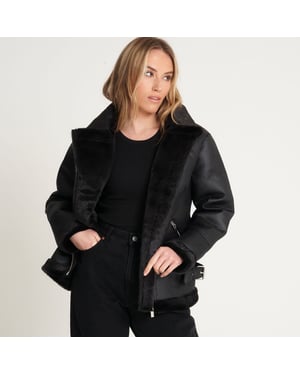Barneys Originals Curve Faux Fur Aviator Coat