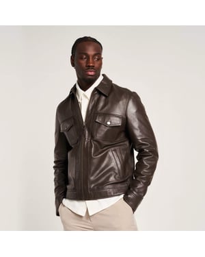 Barneys Originals Brown Leather Harrington
