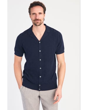 Dark Navy Cotton Knitted Check Shirt