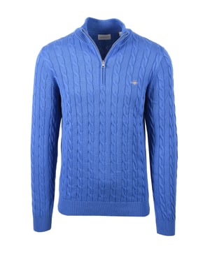 Gant Cotton Cable Half Zip Knitwear Rich Blue