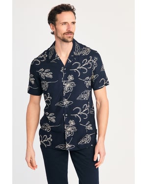 Navy Floral Print Short Sleeve Shirt
