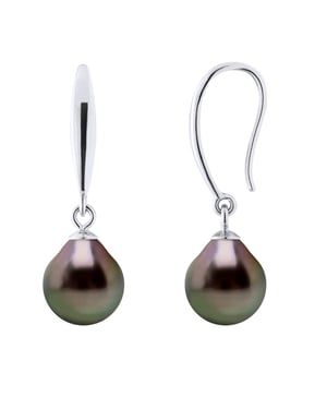 Oorbellen van Zilver 925 en Echte Cultiveerde Tahiti Parel Per 8-9 mm