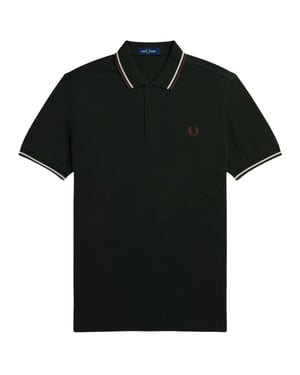 Fred Perry rood/wit twin getipt donkergroen poloshirt