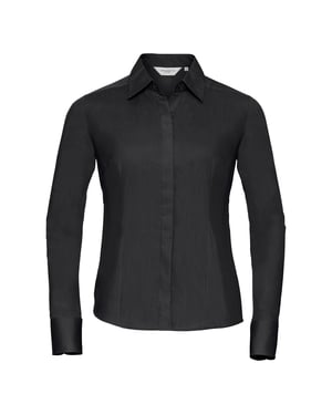 Russell Collection Ladies/Womens Long Sleeve Poly-Cotton Easy Care Fitted Poplin Shirt (Black)