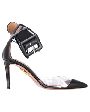 Aquazzura PVC Ankle Strap Sandals in Black Leather