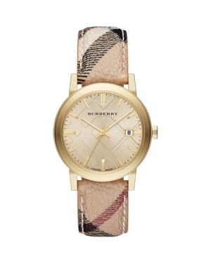 Burberry BU9026 The City Champagne Dial Check Strap Damklocka