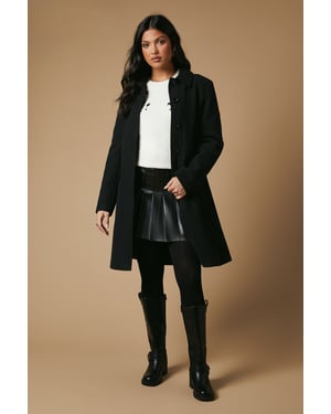 Faux Wool Button Through Dolly Coat