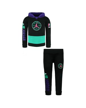 Nike Air Jordan Long Sleeve Pullover Stret Waist Black Kids Tracksuit DD2576 010