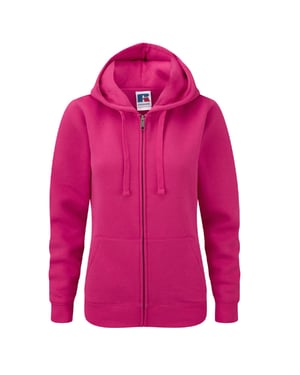 Russell Ladies Premium Authentic Hoodie med dragkedja (3-lagers tyg) (Fuchsia)