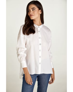 Vit blus med mandarinkrage