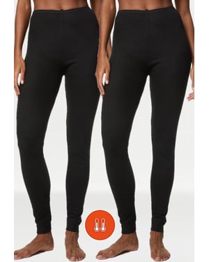 M & S Womens 2 Pack Thermal Pointelle Leggings In Black