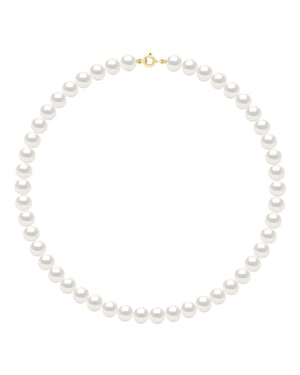 Ketting Goud - Rij van Echte Zoetwater Parels Semi Rond 8 - 9 mm