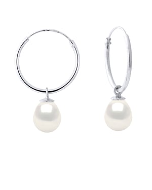 Hoop Dangle Kralen Zoetwater 7-8mm White Pears 925
