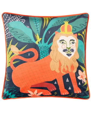 Kate Merritt Lion Piped Velvet Feather Filled Cushion