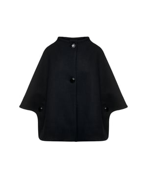 Black Faux Mouflon Cape with Buttons