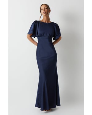 Satin Back Crepe Double Sleeve Bridesmaids Dress