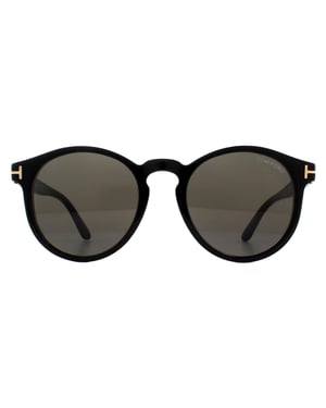 Tom Ford Round unisex glanzende zwarte grijze rook zonnebril