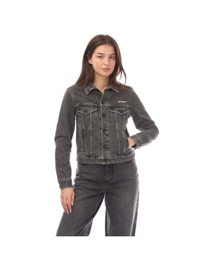 Women's Off White Diagonal Regular Jacket in Grey White