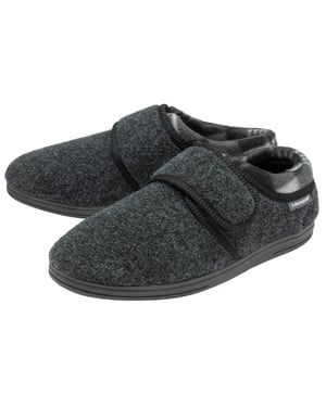 Klitteband Slippers voor Mannen | Dunlop | Geheugenfoam | Orthopedisch | Gemakkelijk Sluiten | Huis Slaapkamer Binnen - Charcoal