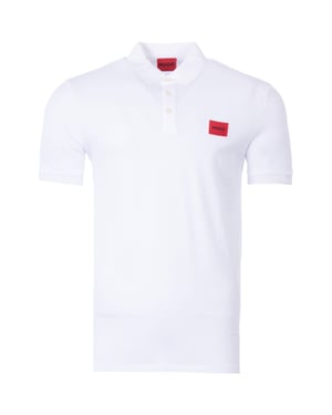 HUGO Logo Patch Sustainable Slim Fit Polo Shirt - White