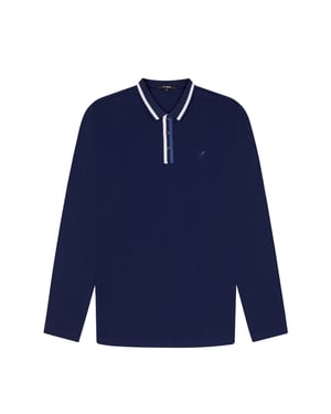 D-Rock Mens Long Sleeve Polo Shirt with Dual-Stripe Collar
