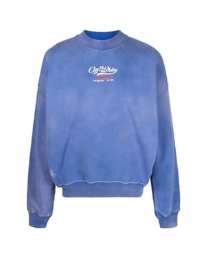 Off-White Wave Off Boxy Fit Crewneck Blue Sweatshirt