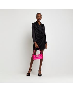 River Island Womens Wrap Mini Blazer Dress Black Satin