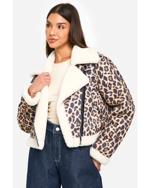 Leopard Print Cropped Aviator Jacket