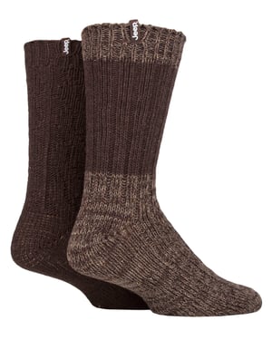 Mens Wool Hiking Socks | Jeep | Heavyweight Ribbed Cable Knit Wool Blend Boot Socks | Breathable Outdoor Socks - Brown / Earth