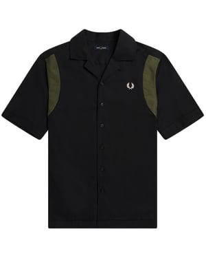 Fred Perry Black Panelled Short Sleeve Bowling Shirt