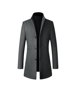 Lång Slim Fit Businessrock med ståkrage i ull för herrar Vintergrå