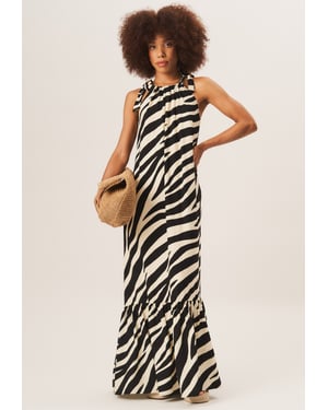 Zebra Print Tie Shoulder Maxi Dress