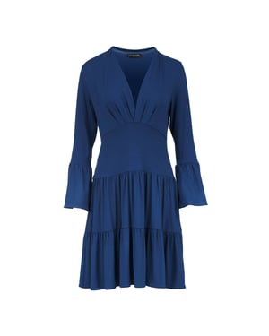 Blauwe jersey gestreepte jurk