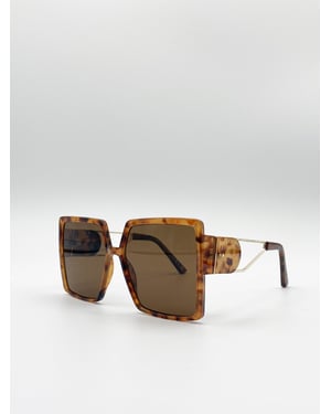 Oversized Square Sunglasses With Temple Frame Detail