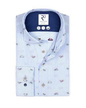 R2 Biycle Print Cutaway Collar Shirt Light Blue