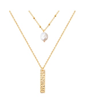 Necklace stainless steel yellow gold freshwater cultured pearl white Valero Pearls