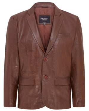 Heren Bruin Slim Leren Italiaanse Blazer Jas-Somero