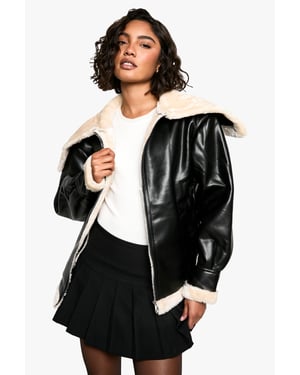 Tall Faux Fur Collar Leather Jacket