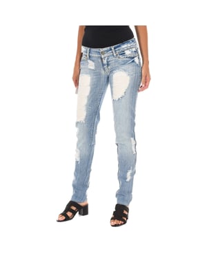 Long ripped effect denim pants with chiffon D012929-D024 woman