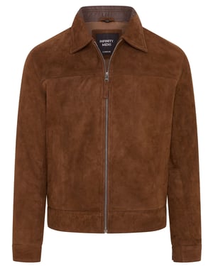 Heren Bruin Retro Klassiek Suède Leren Harrington Bikerjack - Bryne