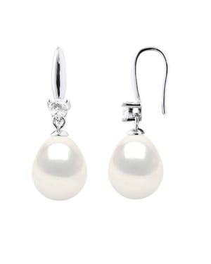 Oorbellen Zilver 925 & Cubic Zirconia - 2 Echte Gecultiveerde Zoetwaterparels 9-10 mm